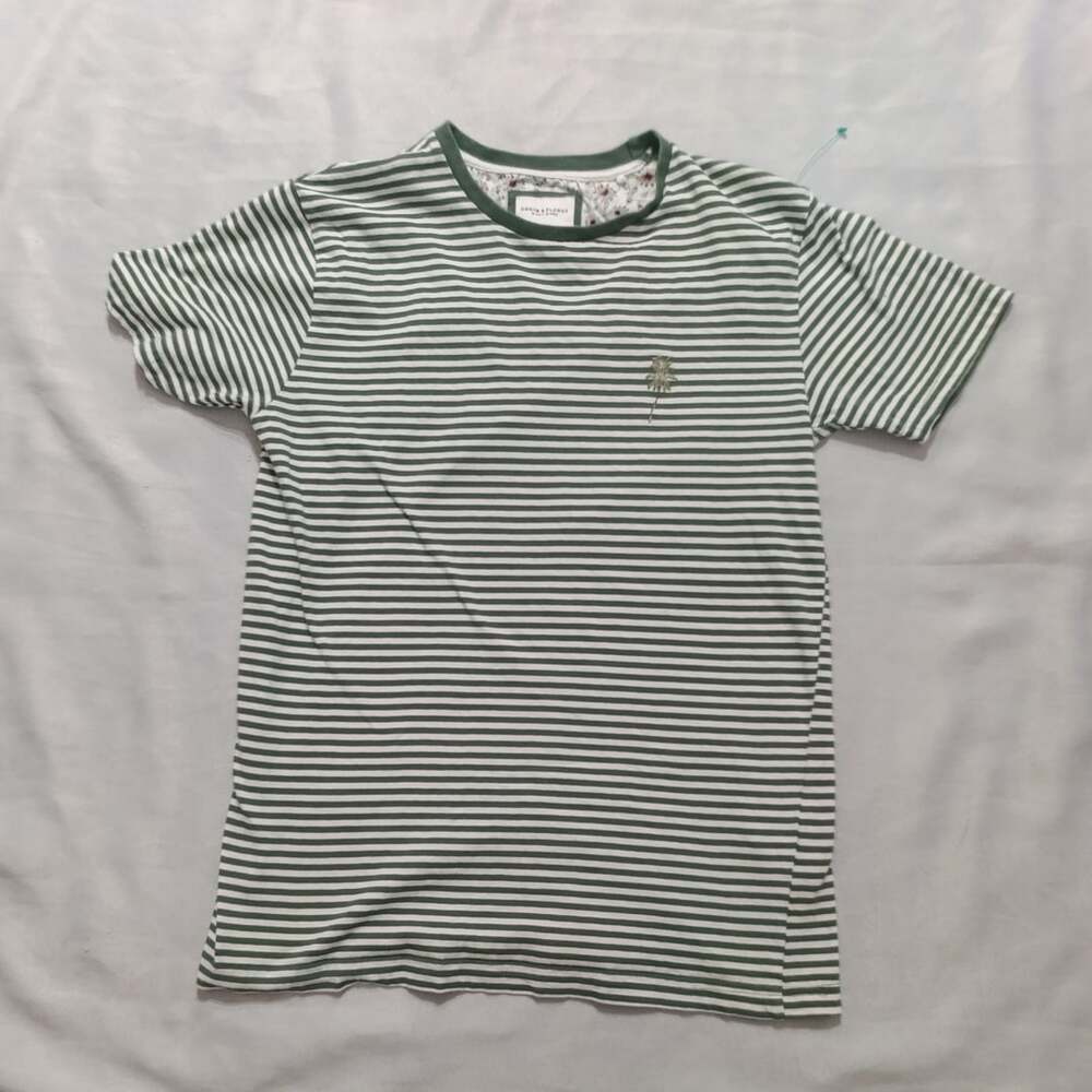 Denim & Flower Striped T-Shirt Size S Green